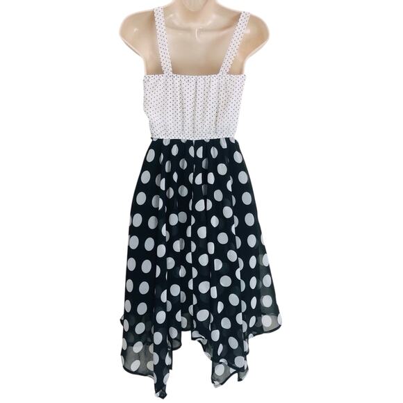 Maurices Fit & Flare Blue White Polka Dot Sundress Layered Handkerchief Hem - Picture 15 of 16